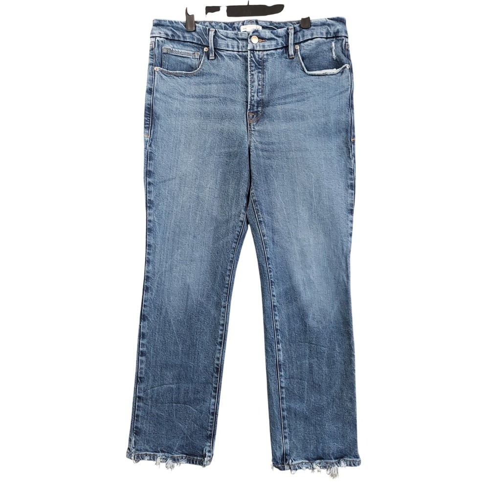 Good American Good Legs Straight Jeans Womens 12/31 Blue Raw Hem GLSDV220T